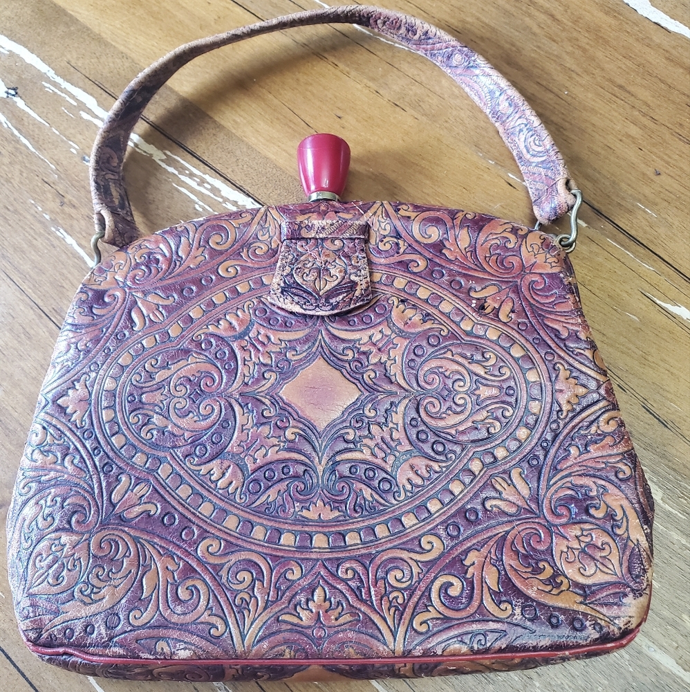 Vintage leather hand bag with coin purse and pocket Made in Italy Small